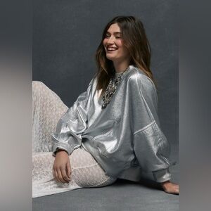 Free people Gaia silver foil coated sweatshirt